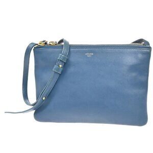 CELINE Logo Trio Small Shoulder Bag Crossbody Bag Leather Blue GHW 62MA273
